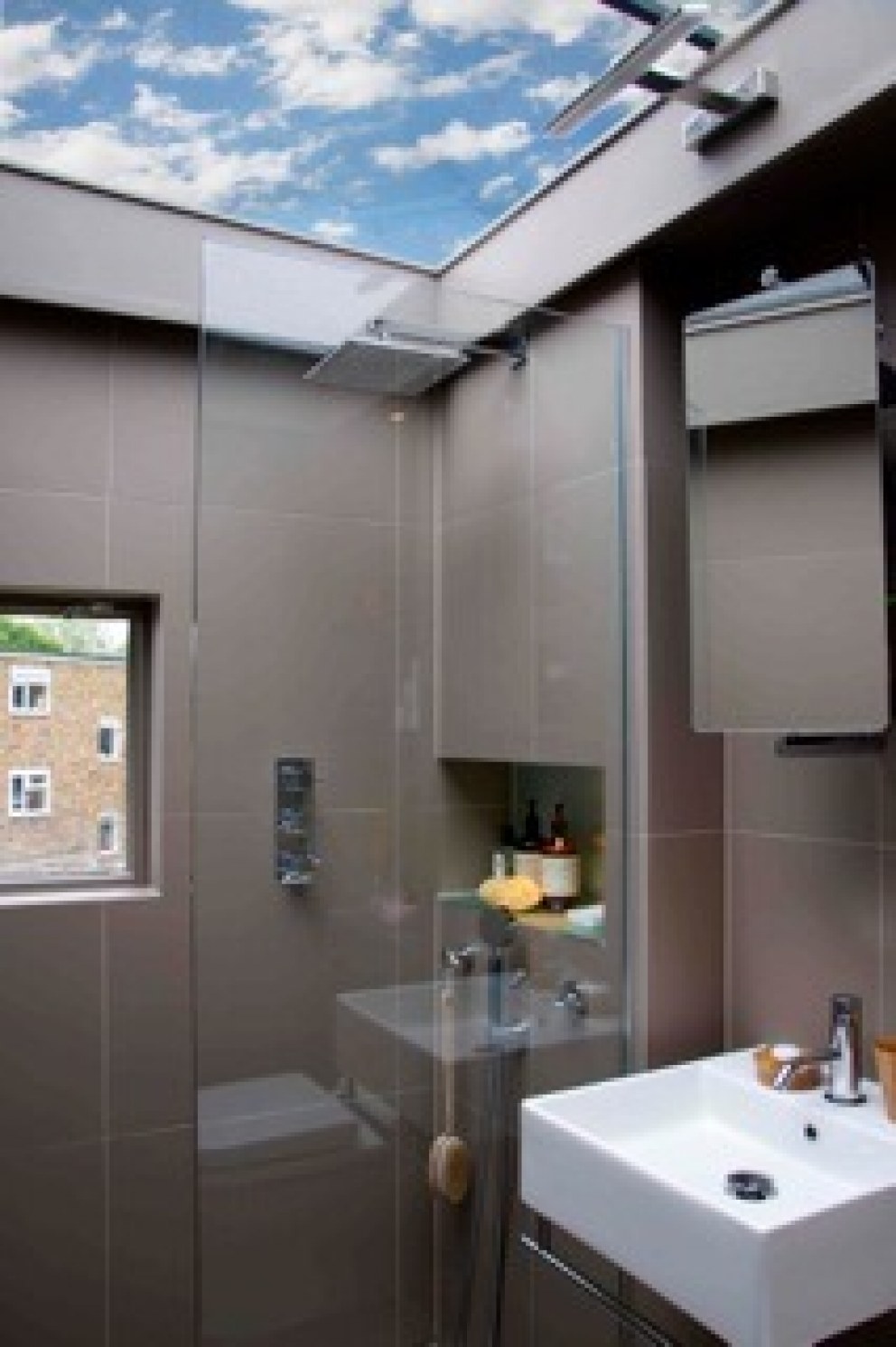 Tiny Bathroom with skylight | Glass ceiling | Interior Designers