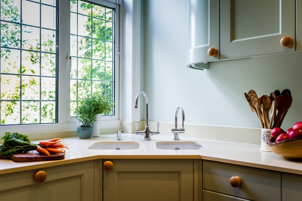 Bespoke modern shaker style kitchen | Bespoke Kitchen - View across sinks | Interior Designers