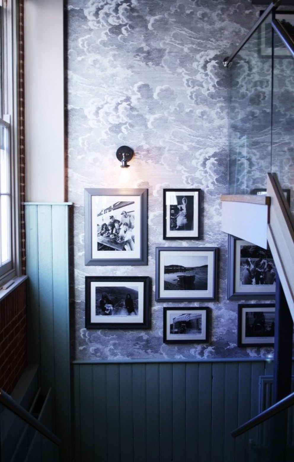 Loch Fyne Portsmouth  | Black and White Photo Display on Cole & Son Wallpaper  | Interior Designers