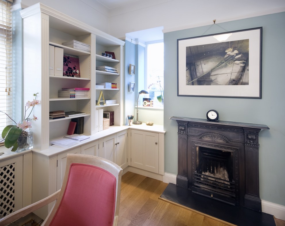 Extended family home, Wimbledon | Study/office  with fireplace | Interior Designers