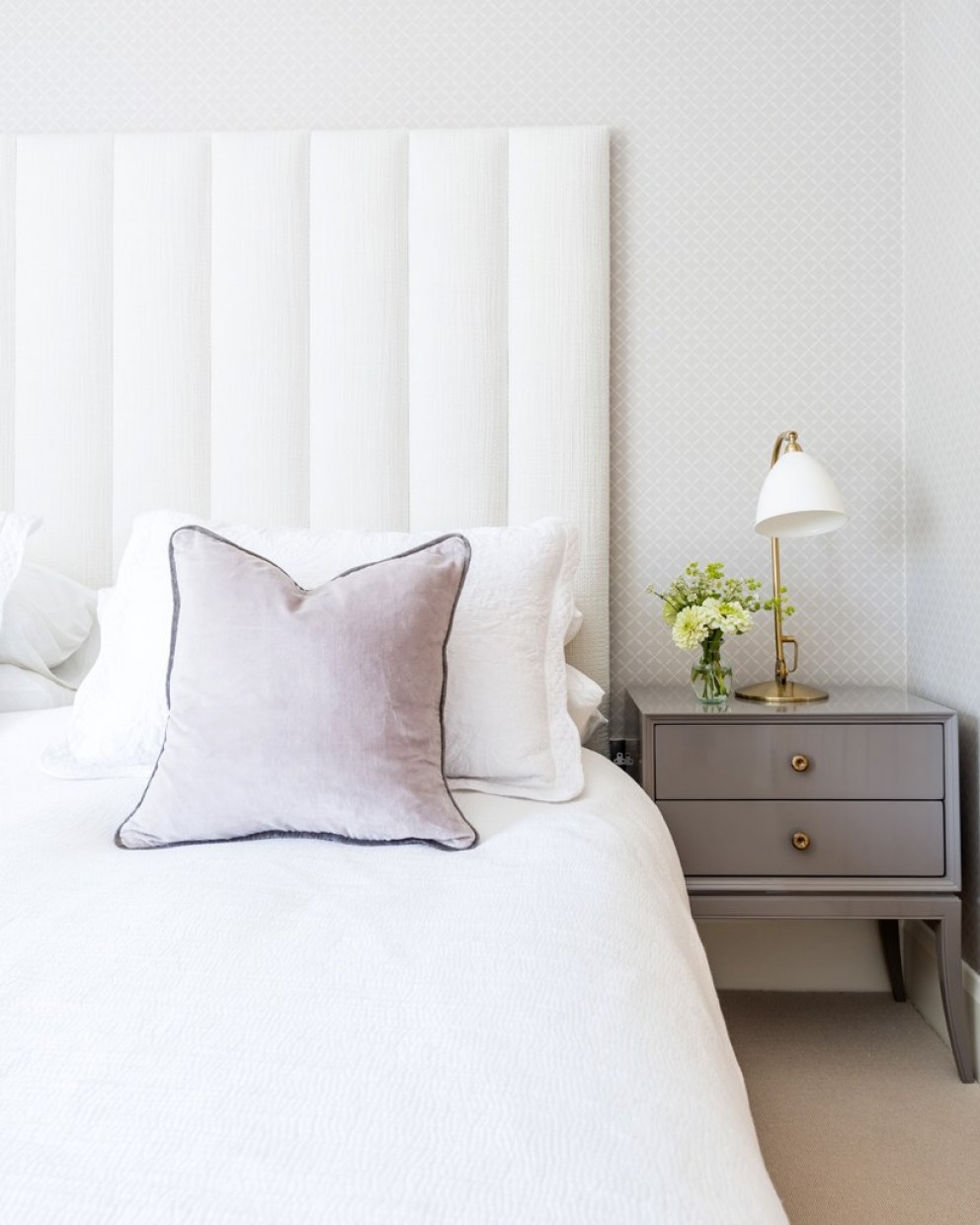 Country home - Hambleden valley  | Grey guest bedroom  | Interior Designers