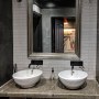 ThirtyEight, Summertown Oxford | Main bathroom with black painted walls and dark polished plaster in contrast to the light and airy bar and dining room | Interior Designers
