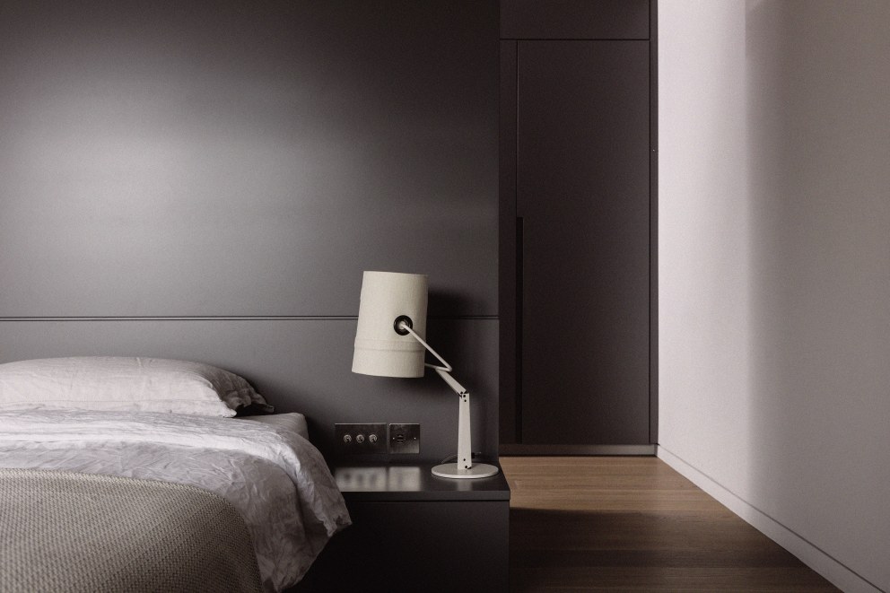 Teddington - New build home | Cosy contemporary bedroom with bespoke headboard | Interior Designers