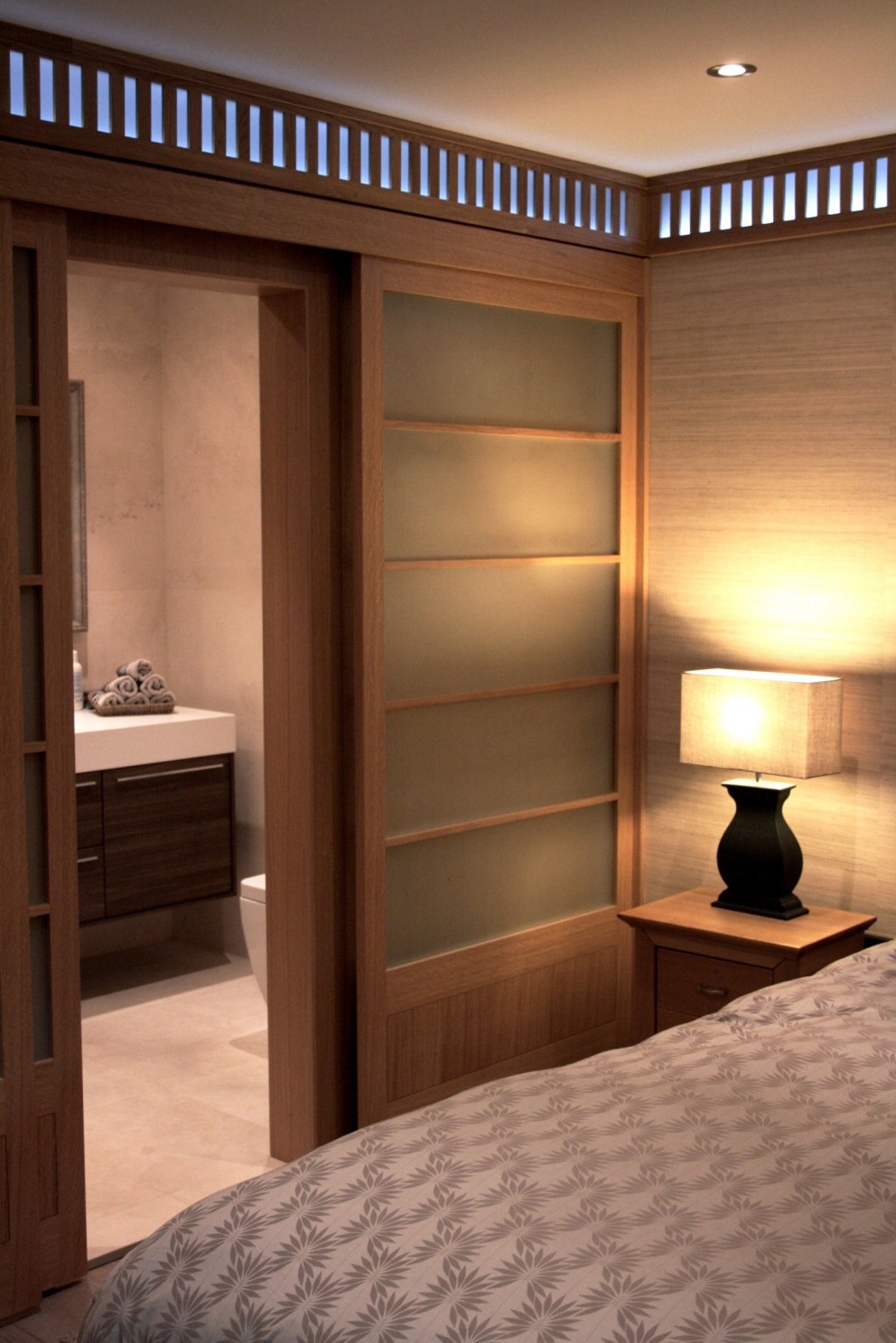 View Into En Suite Japanese Themed Bedroom