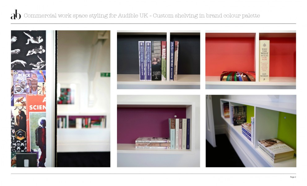 Audible UK HQ | Custom shelving  | Interior Designers