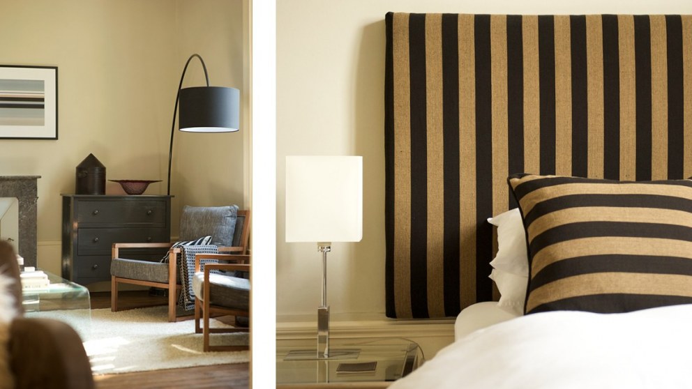 7 bedroom Chateau | Striped bedroom | Interior Designers