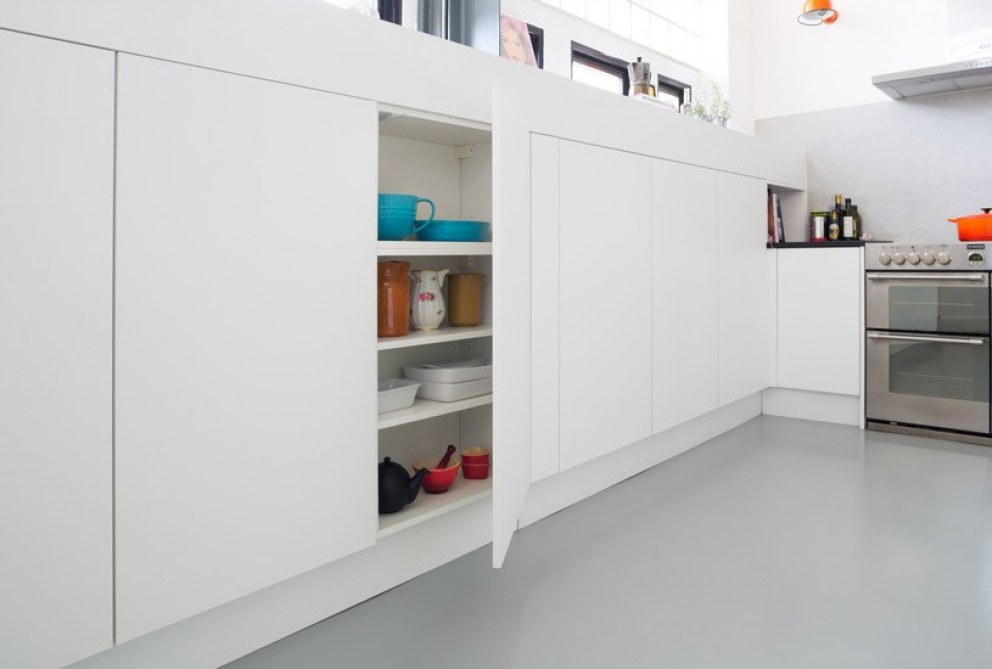 Dehavilland Studios, East London | Kitchen cupboards and floor | Interior Designers