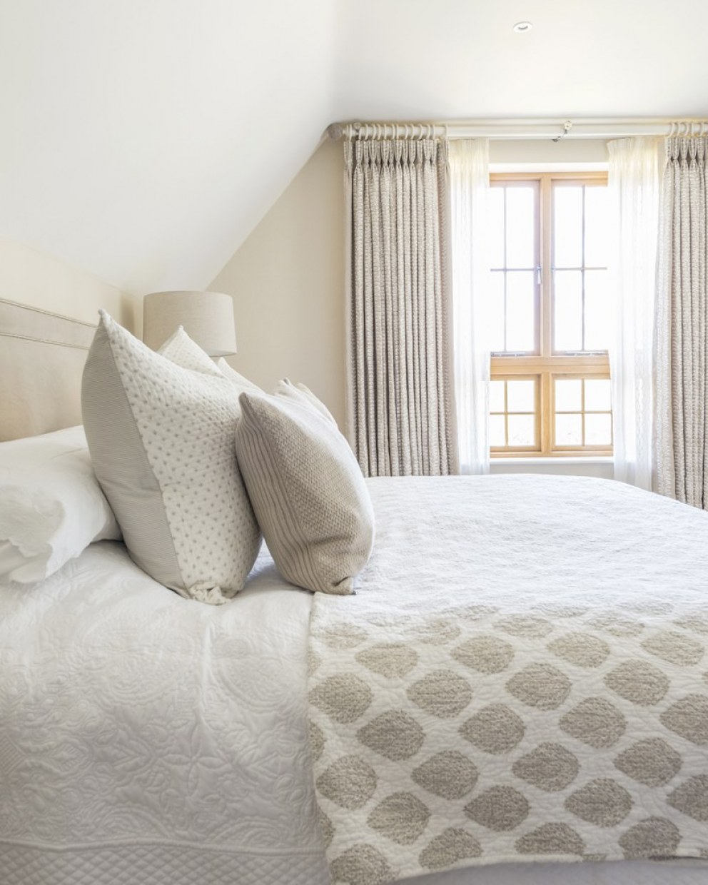 Country home - Hambleden valley  | Master bedroom curtains  | Interior Designers