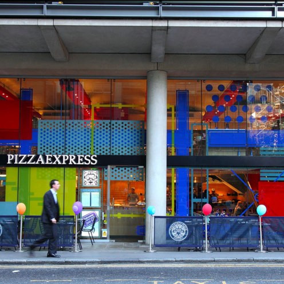 PizzaExpress Restaurants | PE Fenchurch Street - Window Vinyls inspired by Lloyd's Building | Interior Designers