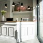 George Northwood's Hair Salon, Fitzrovia | Entrance reception desk with shelving and bespoke neon sign | Interior Designers