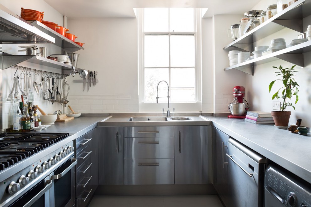 Old School House | New relocated kitchen with stainless steel worktops | Interior Designers