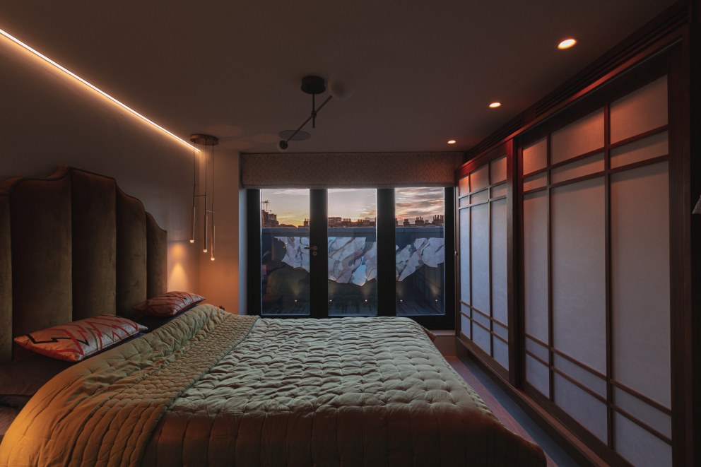 The Artist's Residence | Master Bedroom & Roof Terrace at Night | Interior Designers