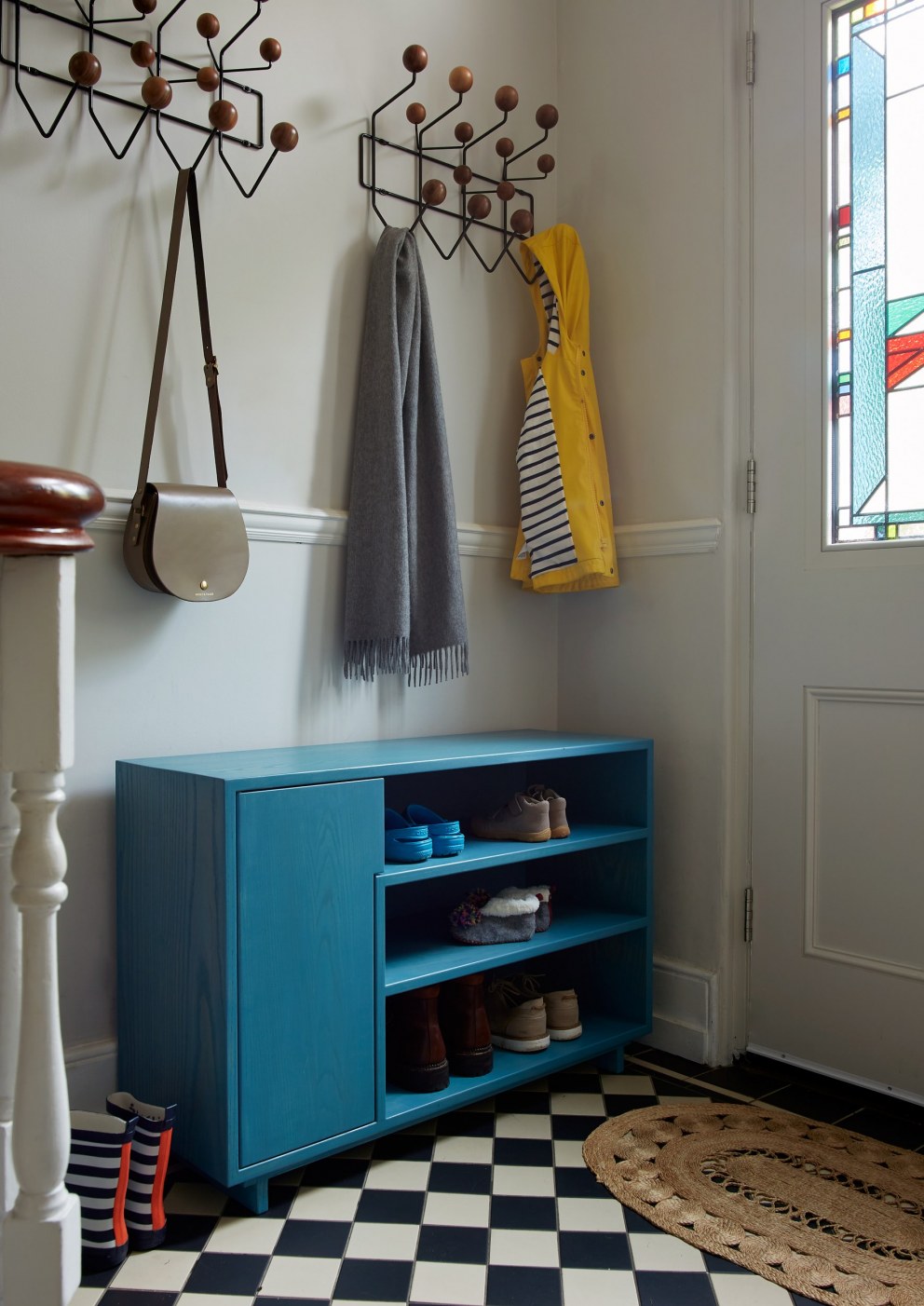 Victorian Terrace, Brockley | Bespoke hallway storage in the client's favourite colour | Interior Designers
