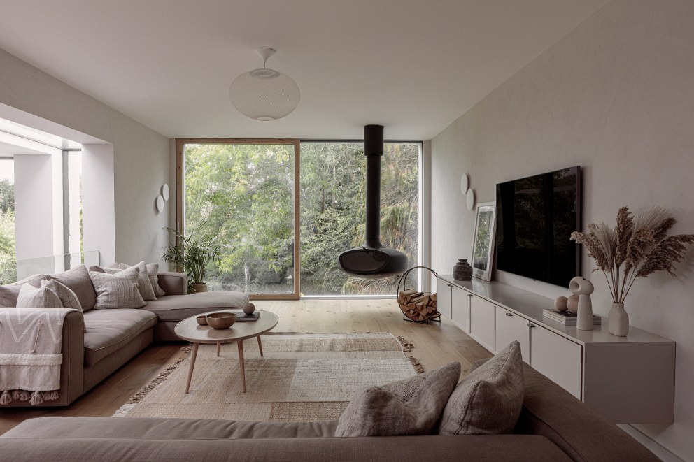 Richmond - Extension and FF&E | Scandi living room with suspended wood burner | Interior Designers