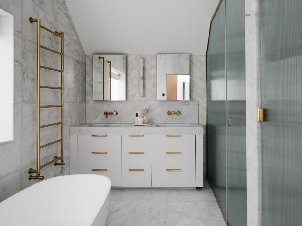 WEST SUSSEX CONTEMPORARY FARMHOUSE | The master suite bathroom | Interior Designers