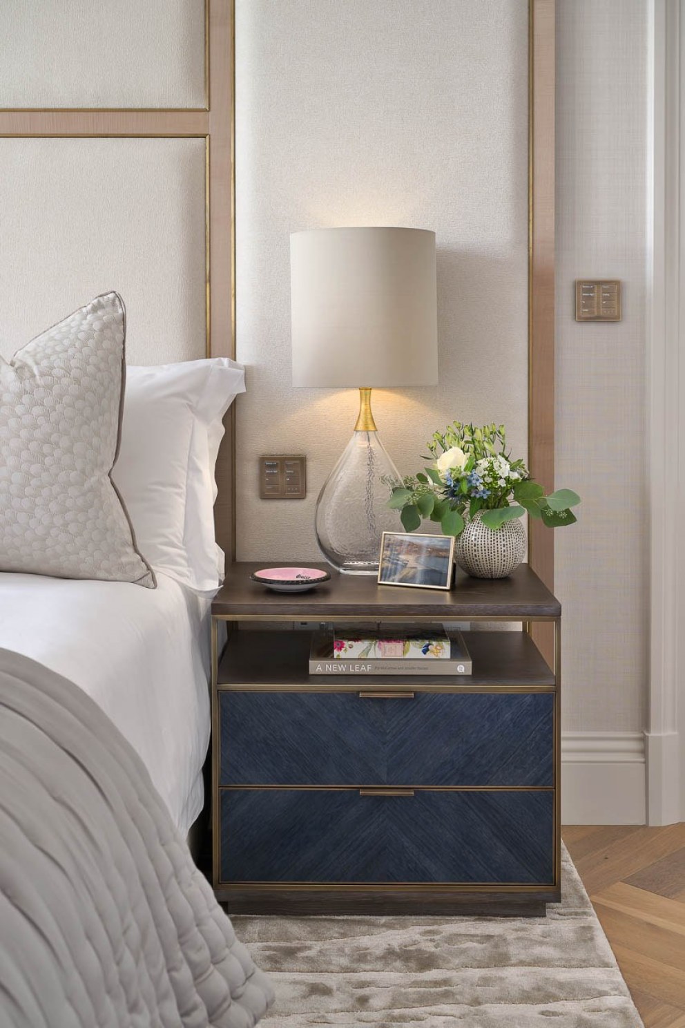 West London Victorian  Family Home  | Master Bedroom side table and lamp  | Interior Designers