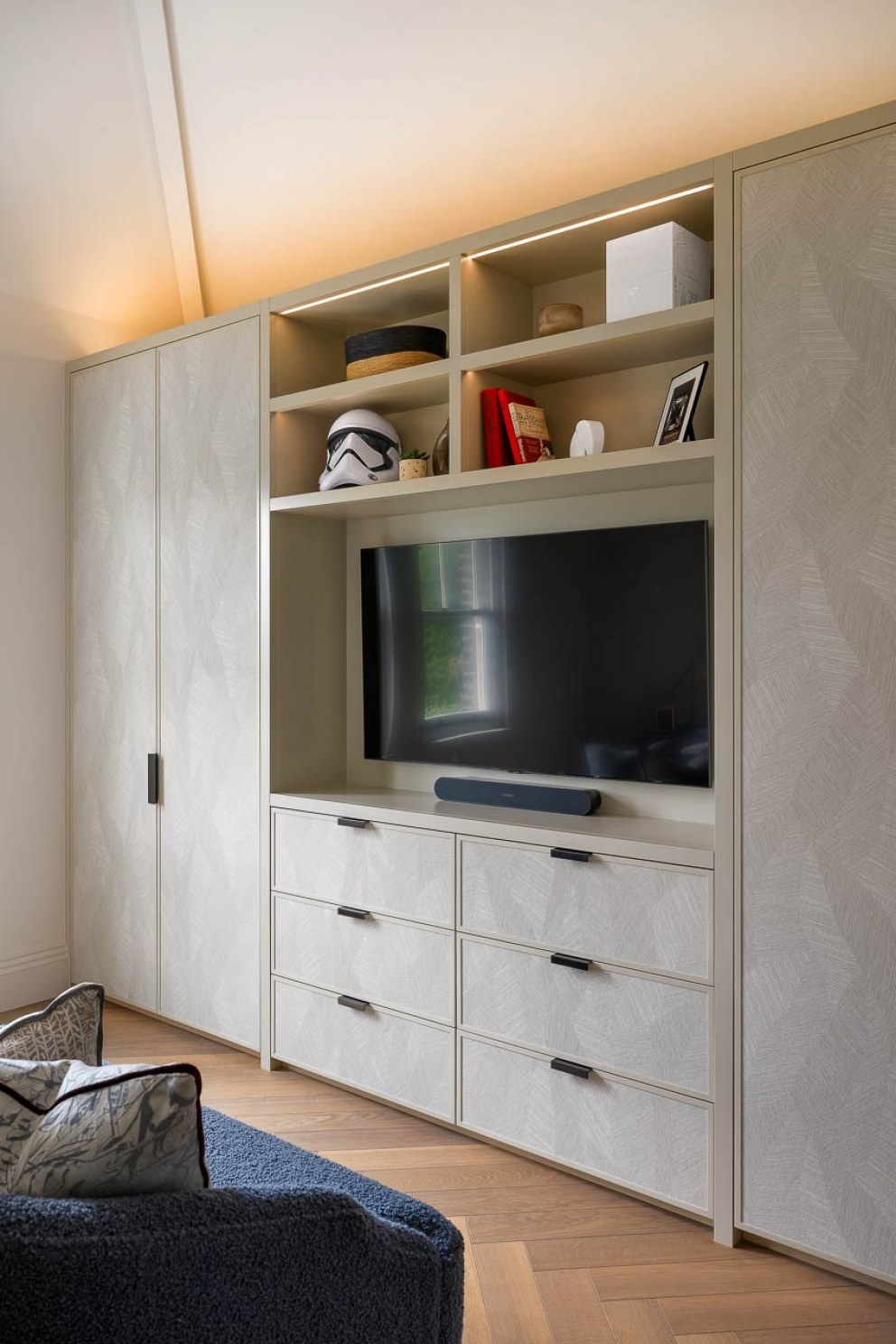 West London Victorian  Family Home  | Bedroom TV joinery  | Interior Designers