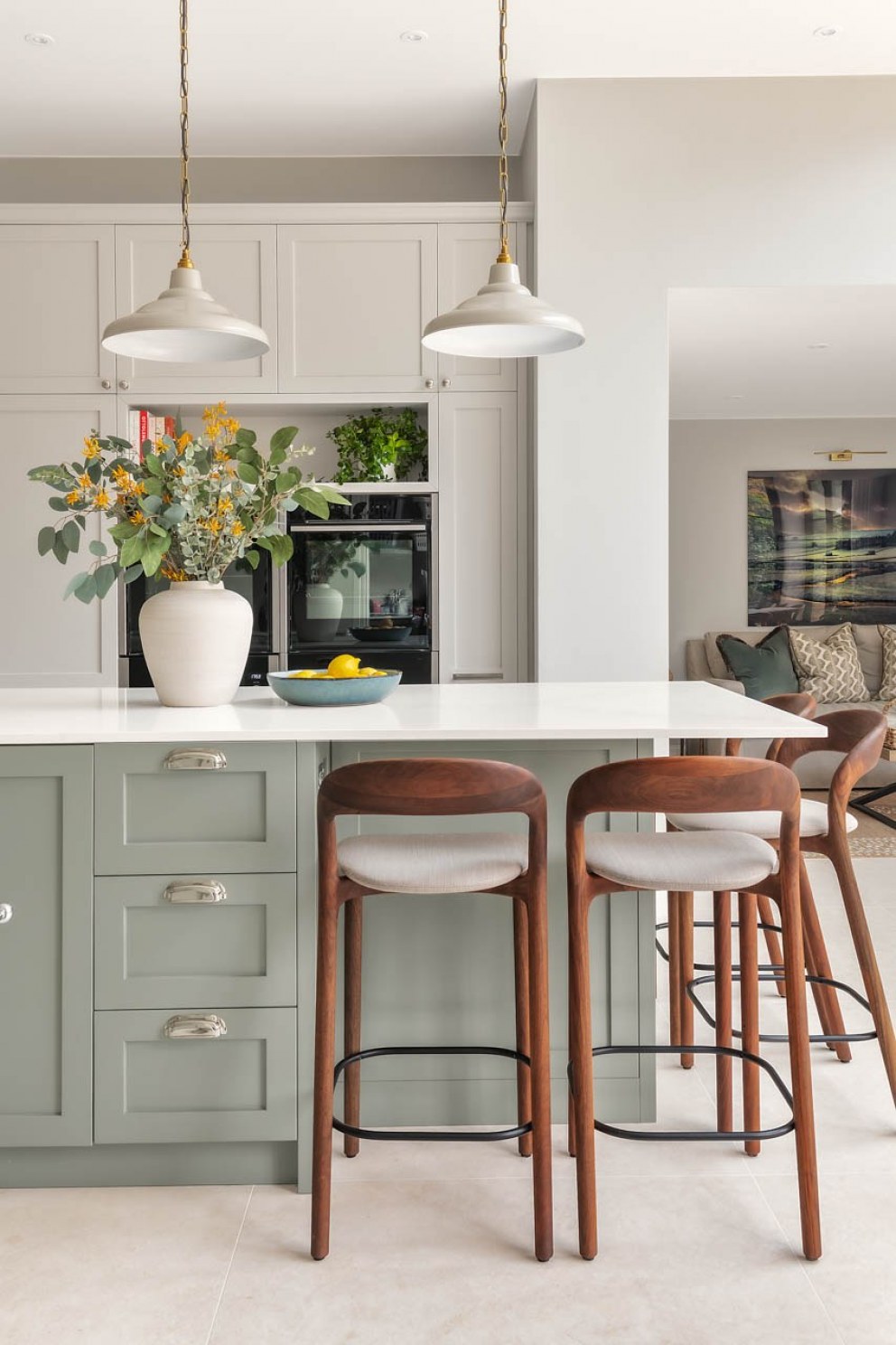 Edwardian Family Home Surrey  | Open plan Kitchen with island.  | Interior Designers